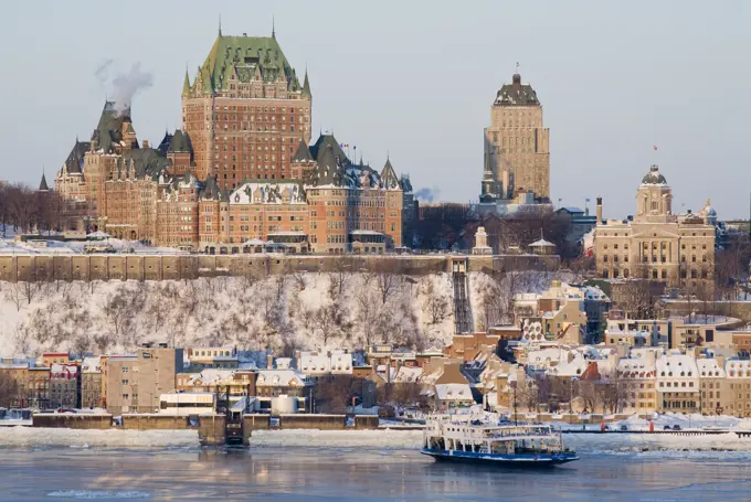 Chateau Frontenac And St. Lawrence River In Winter, The Old City Of Quebec, Quebec