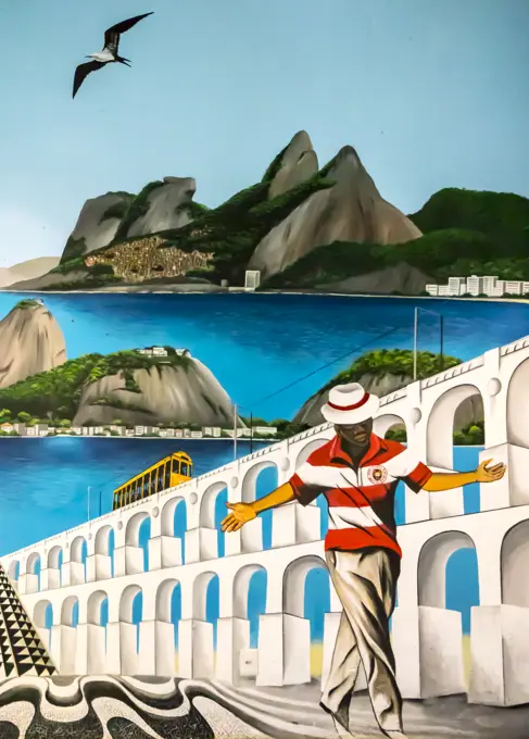 Mural of Rio sights in Santa Teresa, Rio de Janeiro, Brazil; Rio de Janeiro, Rio de Janeiro, Brazil