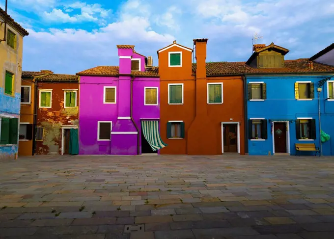 Italy, Colorful Apartment Buildings; Venice