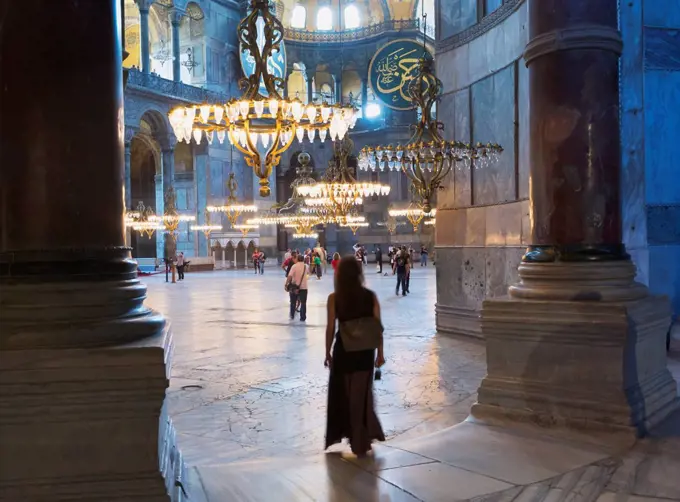 Turkey, Istanbul Province, Tourists At Hagia Sophia; Istanbul