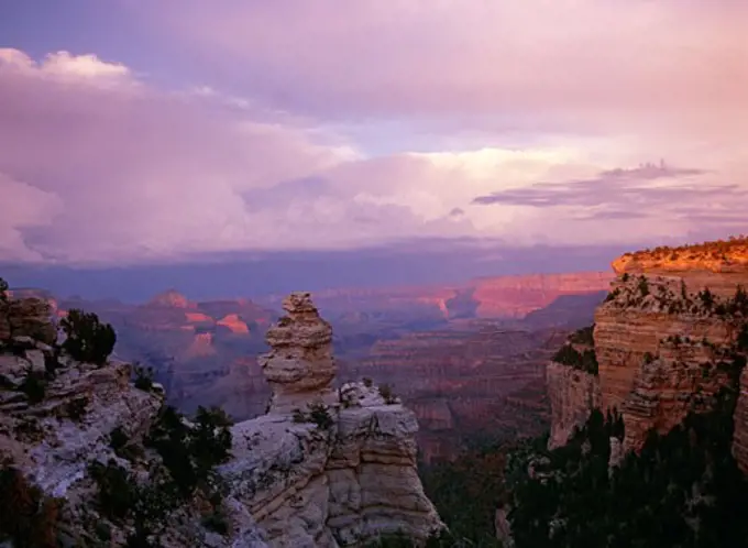 Sunlight breaks out on interior of the Grand Canyon, Grand Canyon National Park