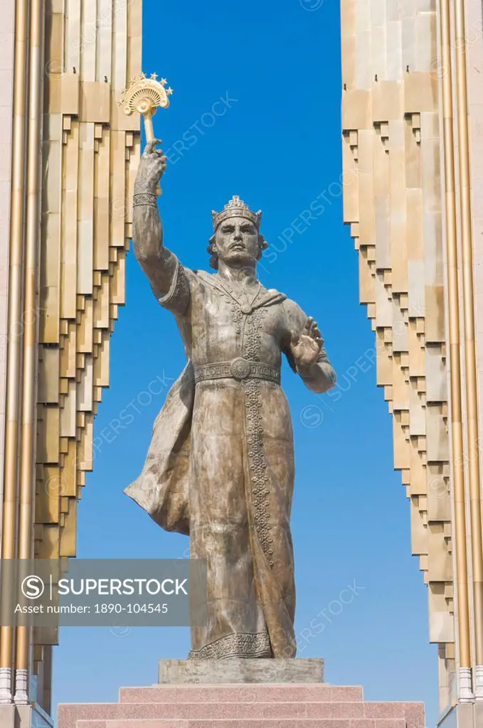 Statue of Ismail Samani Ismoili Somoni, as memorial, Dushanbe, Tajikistan, Central Asia