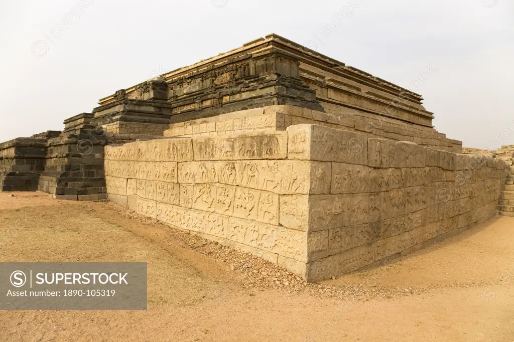 The Mahanavami Dibba, the three_tiered structure within the royal enclosure at Hampi, UNESCO World Heritage Site, Karnataka, India, Asia