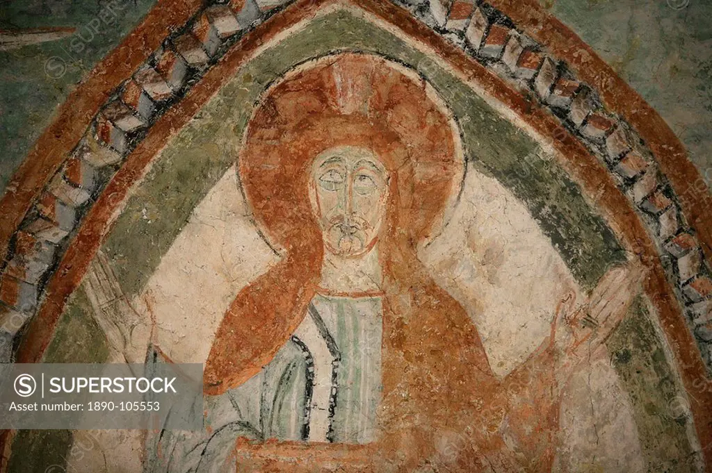 A 12th century Romanesque fresco depicting Jesus Christ, St. Chef Abbey church, Saint_Chef_en_Dauphine, Isere, France, Europe