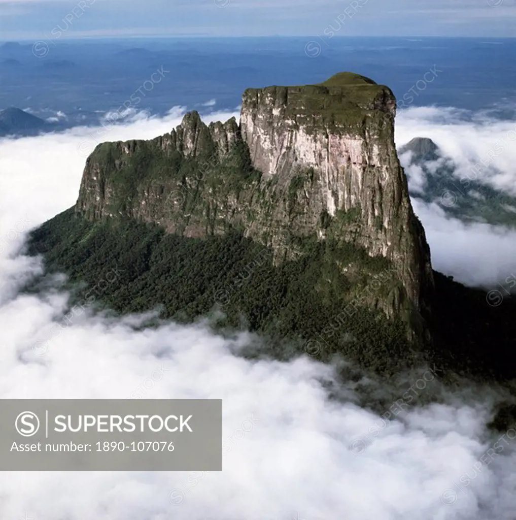 Aerial image of tepuis showing Mount Autana Cerro Autana, Amazonas territory, Venezuela, South America