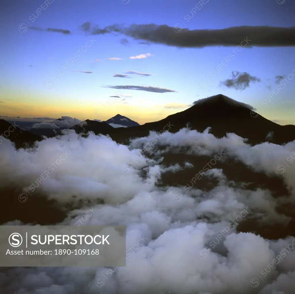 Aerial view of Mount Karisimbi, a dormant volcano in the Virunga Mountains on the border between Rwanda and the Democratic Republic of Congo DRC, Grea...