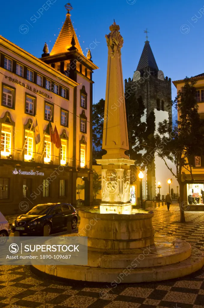 Square at night, Funchal, Madeira, Portugal, Europe