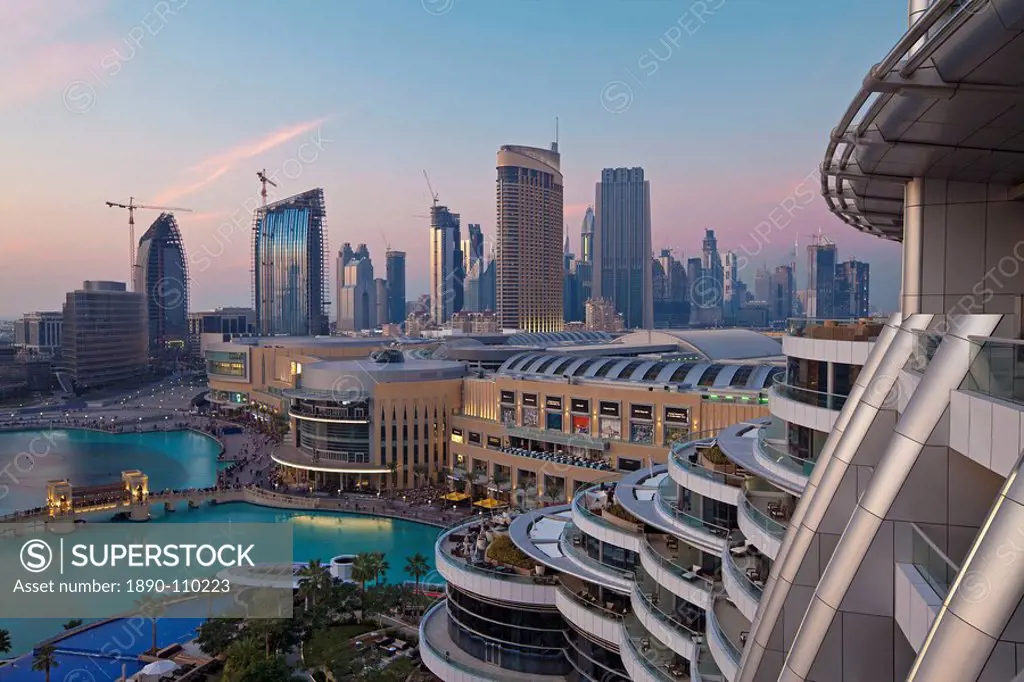 Dubai skyline, elevated view over the Dubai Mall and Burj Khalifa Park, Dubai, United Arab Emirates, Middle East