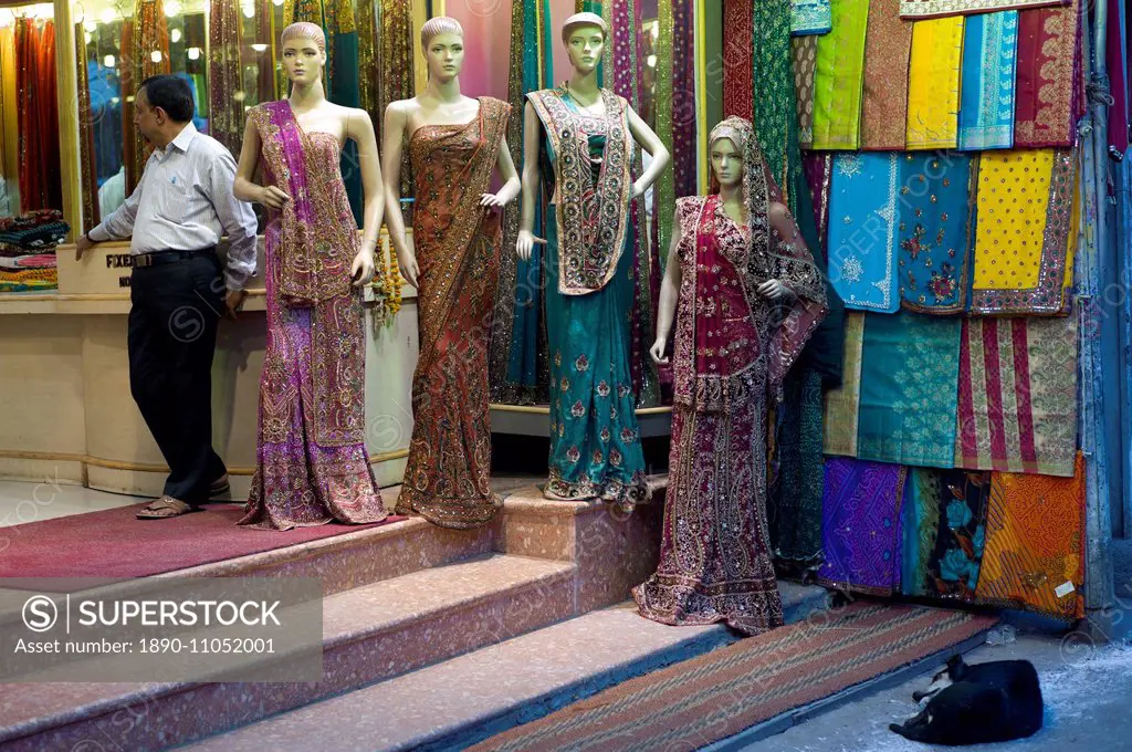 Sari clothes shop in city of Varanasi Benares Northern India