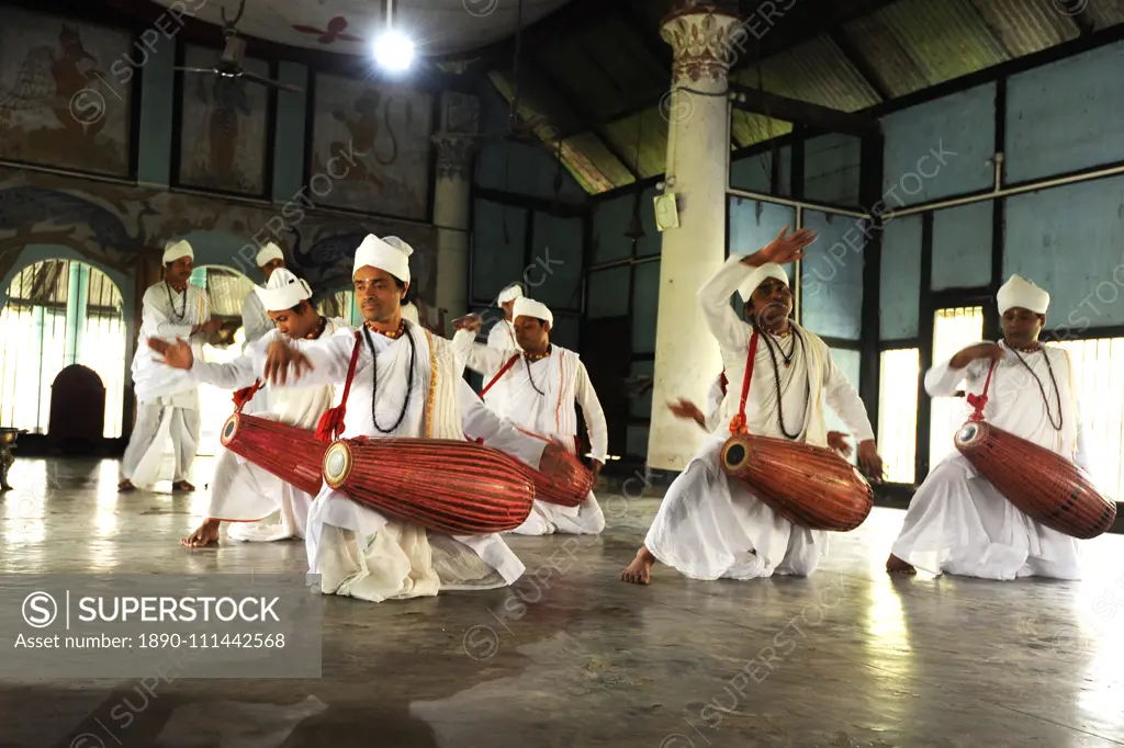 Bhokots (monks), performing the Sattriya Nritya, monastery dance of Not Releasedayer, Majuli Island, Assam, India, Asia