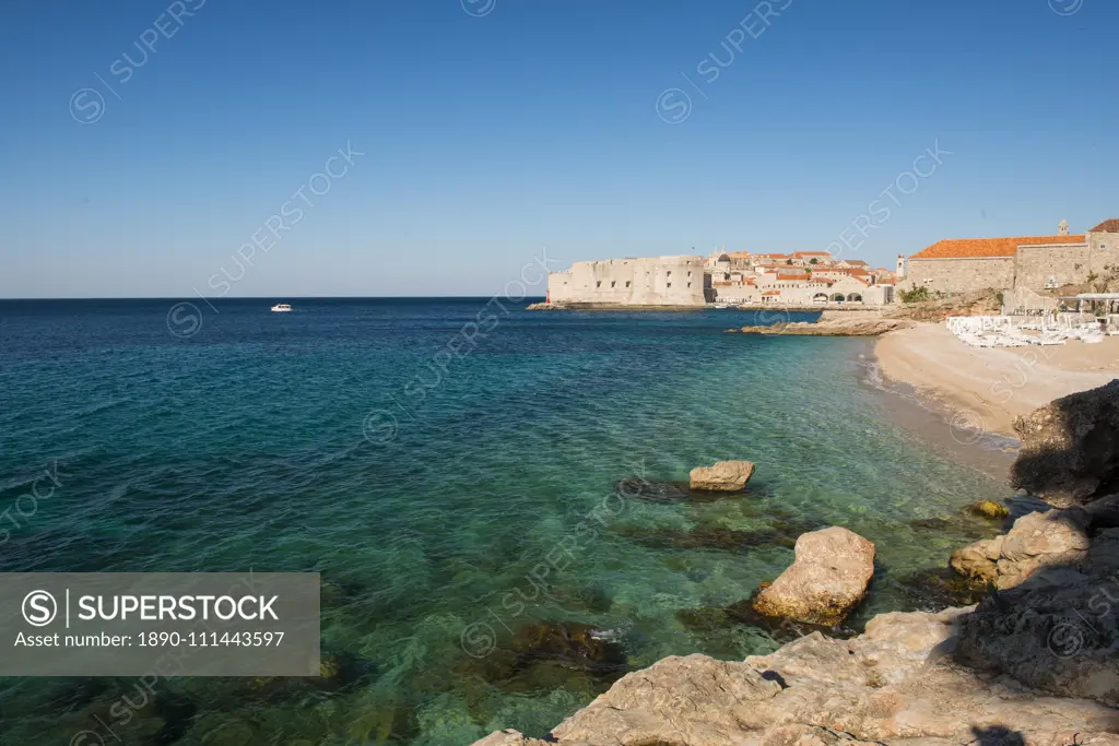 Old town and Banya beach, Dubrovnik, Croatia, Europe