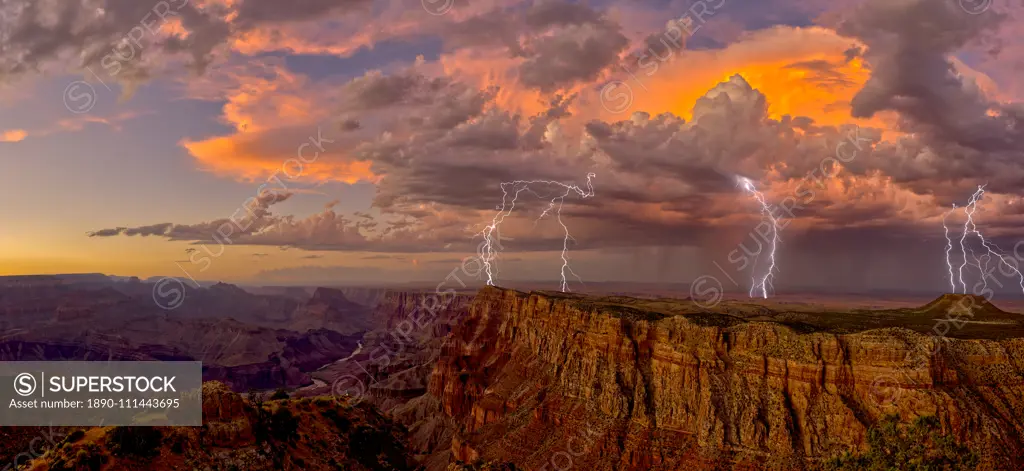 An evening thunderstorm approaching the Grand Canyon in Arizona, viewed from the Desert View Vista, Grand Canyon National Park, UNESCO World Heritage Site, Arizona, United States of America, North America