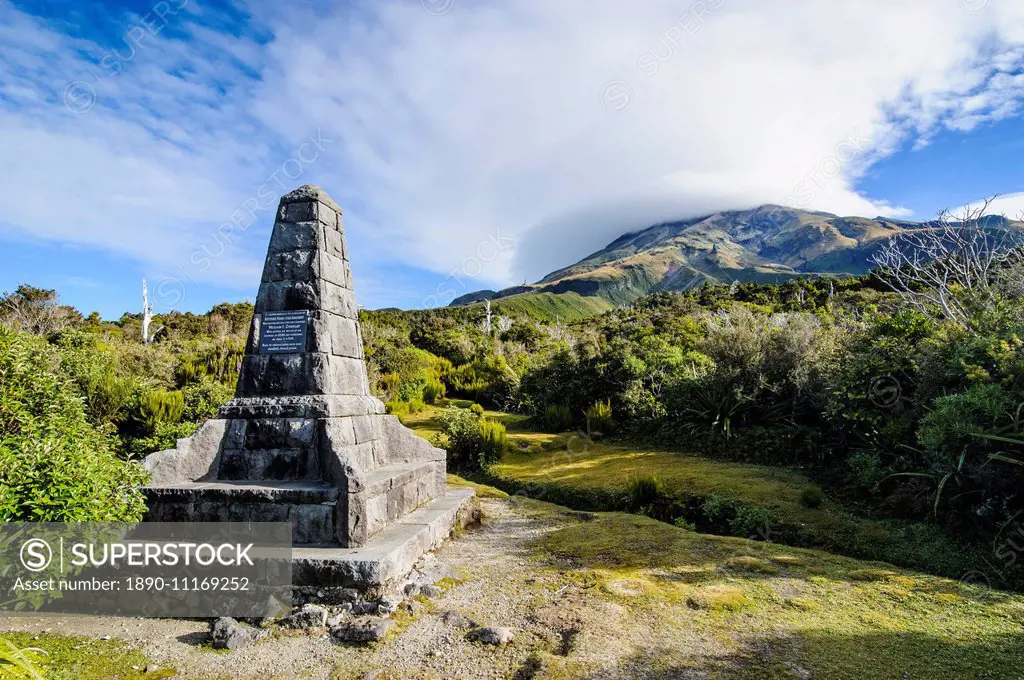 Memorial on the bottom of Mount Taranaki, North Island, New Zealand, Pacific