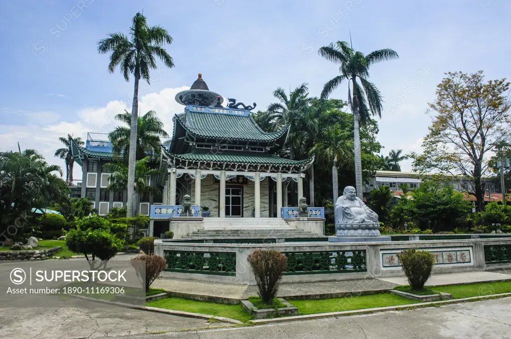 Buddhist statue in front of the Taoist temple in Davao, Mindanao, Philippines, Southeast Asia, Asia