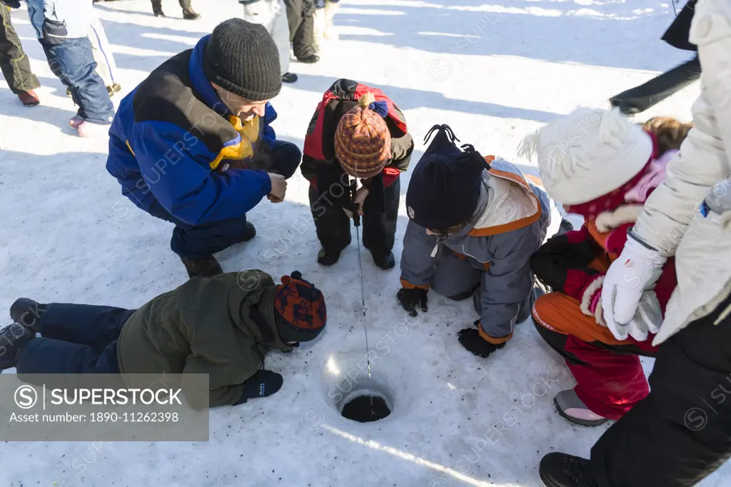 Ice fishing, Quebec Winter Carnival, Quebec City, Quebec, Canada, North America