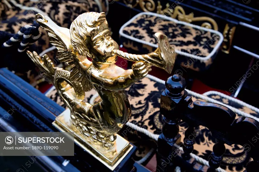 Gondola detail, Venice, Veneto, Italy, Europe