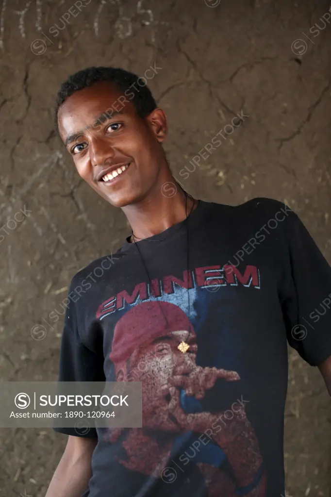 Wollo boy wearing an Eminem t_shirt, Wollo, Ethiopia, Africa