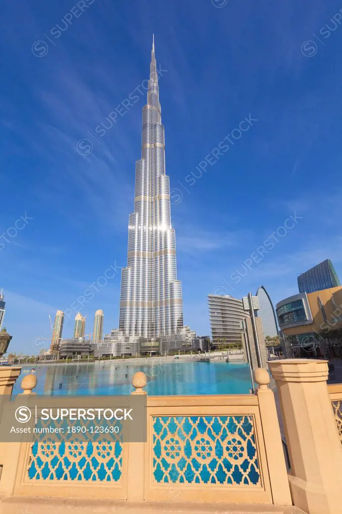 Burj Khalifa, the tallest man made structure in the world at 828 metres, and Dubai Mall, Downtown Dubai, Dubai, United Arab Emirates, Middle East