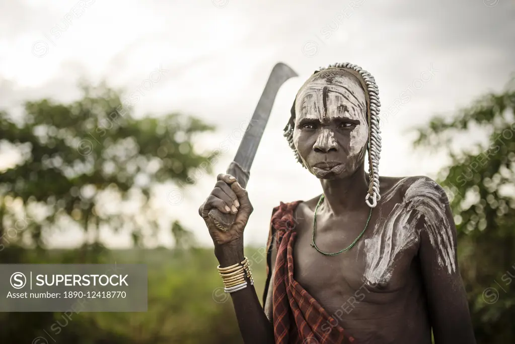 Portrait of Nakumu, Mursi Tribe, Marege Village, Omo Valley, Ethiopia, Africa