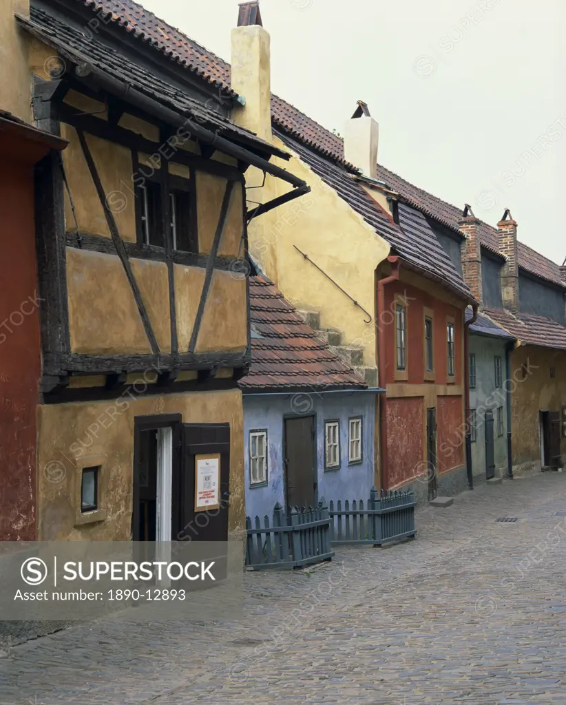 Old painted houses in Zlata Ulicka Golden Lane, in Prague, Czech Republic,  Europe - SuperStock