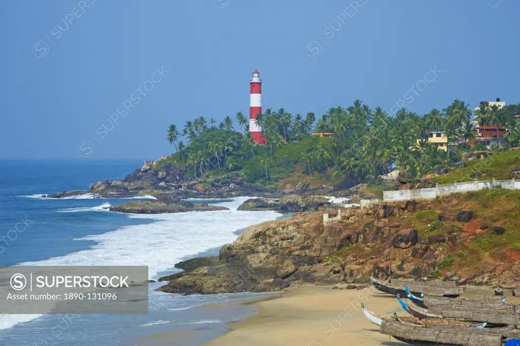 Vizhinjam, fishing harbour near Kovalam and Kovalam lighthouse, Kerala, India, Asia