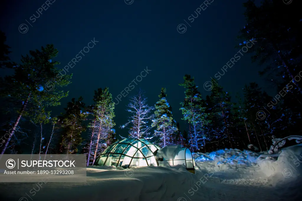 Kakslauttanen Igloo Village at night, Saariselka, Finland, Scandinavia, Europe