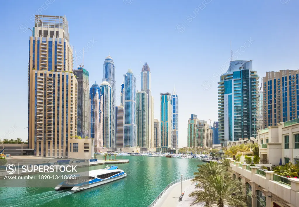 Dubai Marina skyline and harbour, Dubai City, United Arab Emirates, Middle East