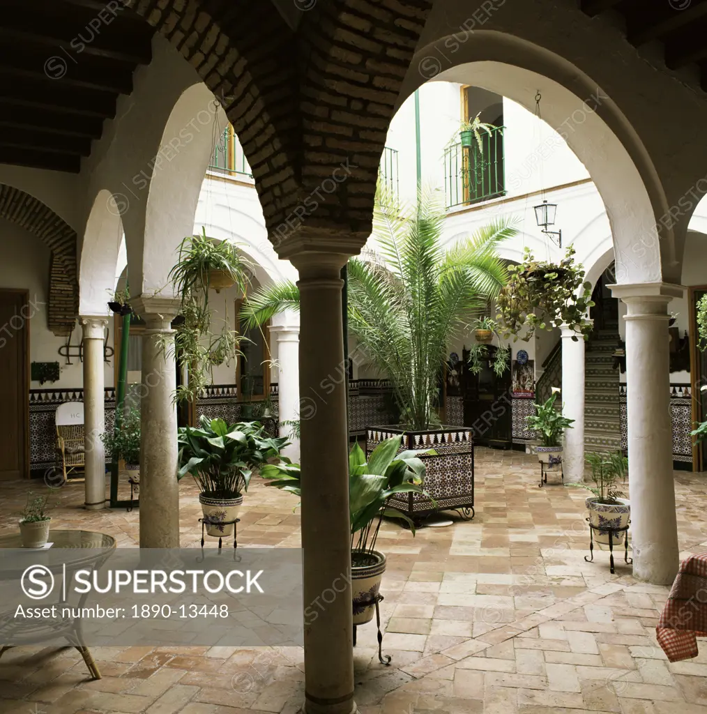 Courtyard of a traditional house, Carmona, Andalucia, Spain, Europe