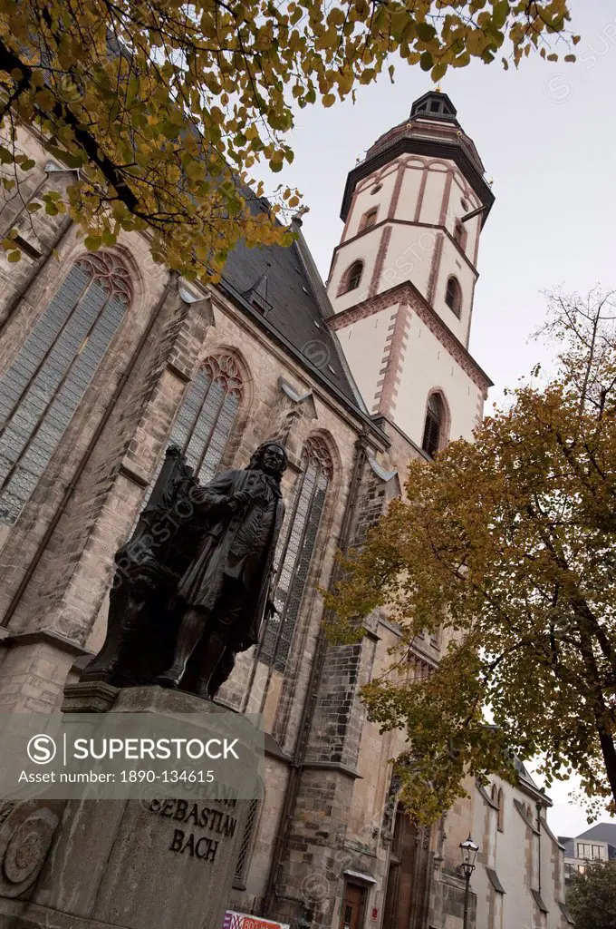 Statue of Bach, Thomaskirche, Leipzig, Saxony, Germany, Europe