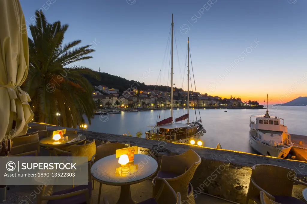 Sunset at Korcula, Korcula, Dalmatia, Croatia, Europe