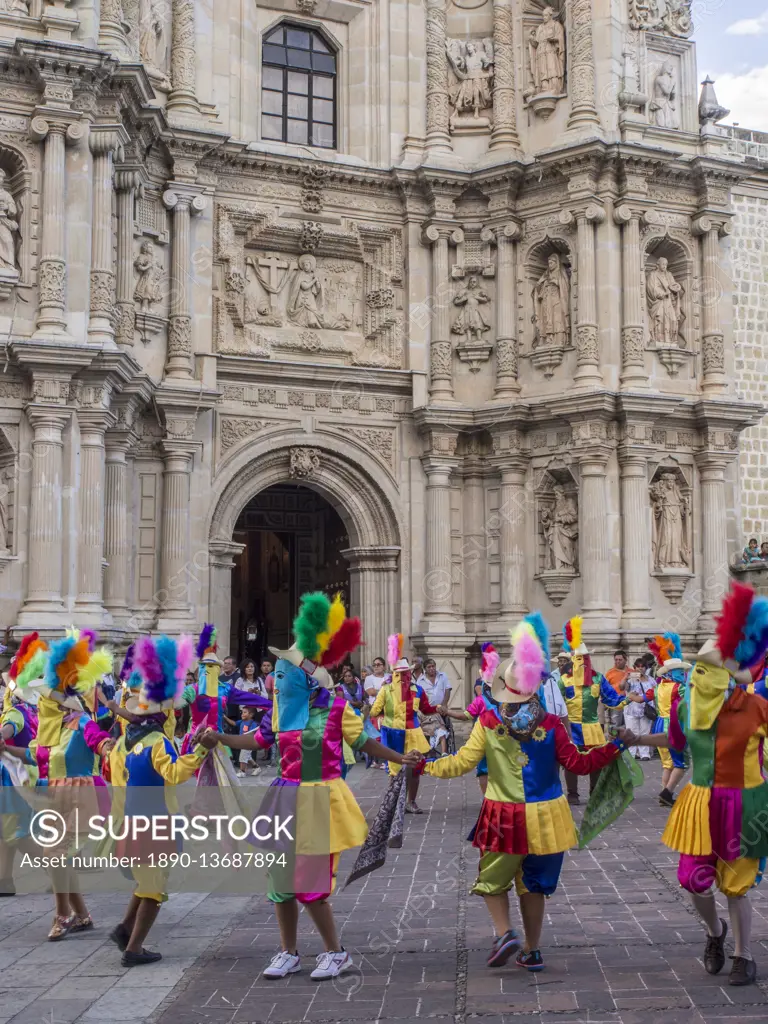 Masked dancers, Fiesta de la Virgen de la Soledad, Basilica of Our Lady of Solitude, Oaxaca, Mexico, North America