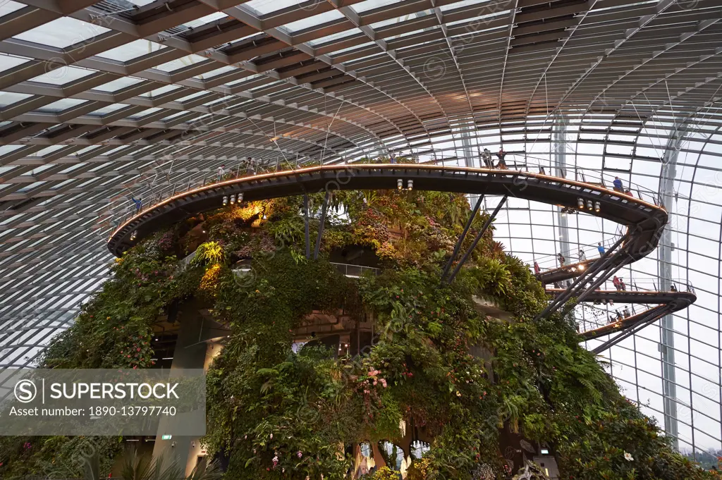 Inside the Cloud Forest biosphere at Gardens by the Bay, Singapore, Southeast Asia, Asia