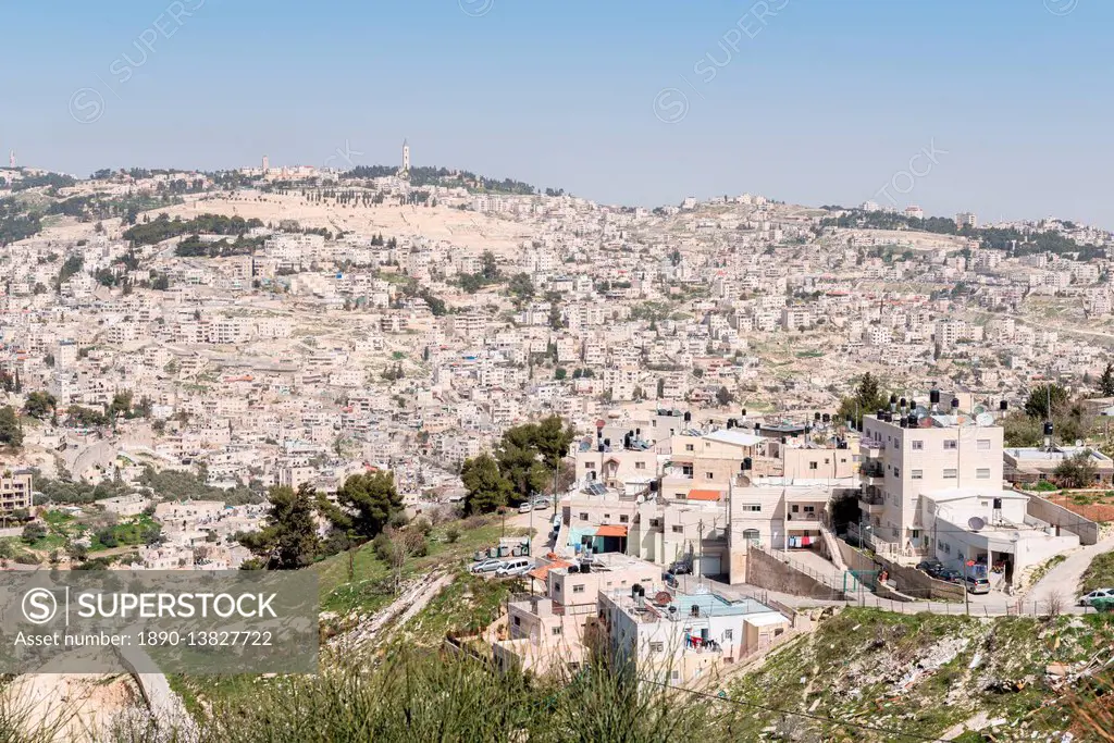 View of outskirts of Jerusalem from the Old City, Jerusalem, Israel, Middle East