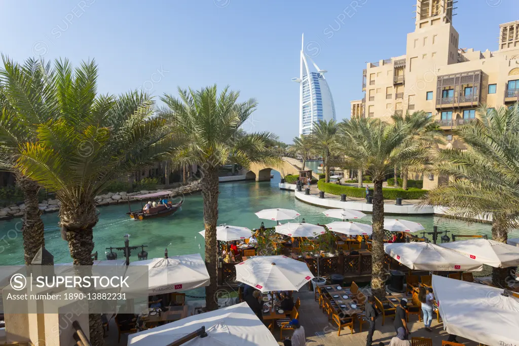 View of Burj Al Arab from Madinat Jumeirah, Dubai, United Arab Emirates, Middle East