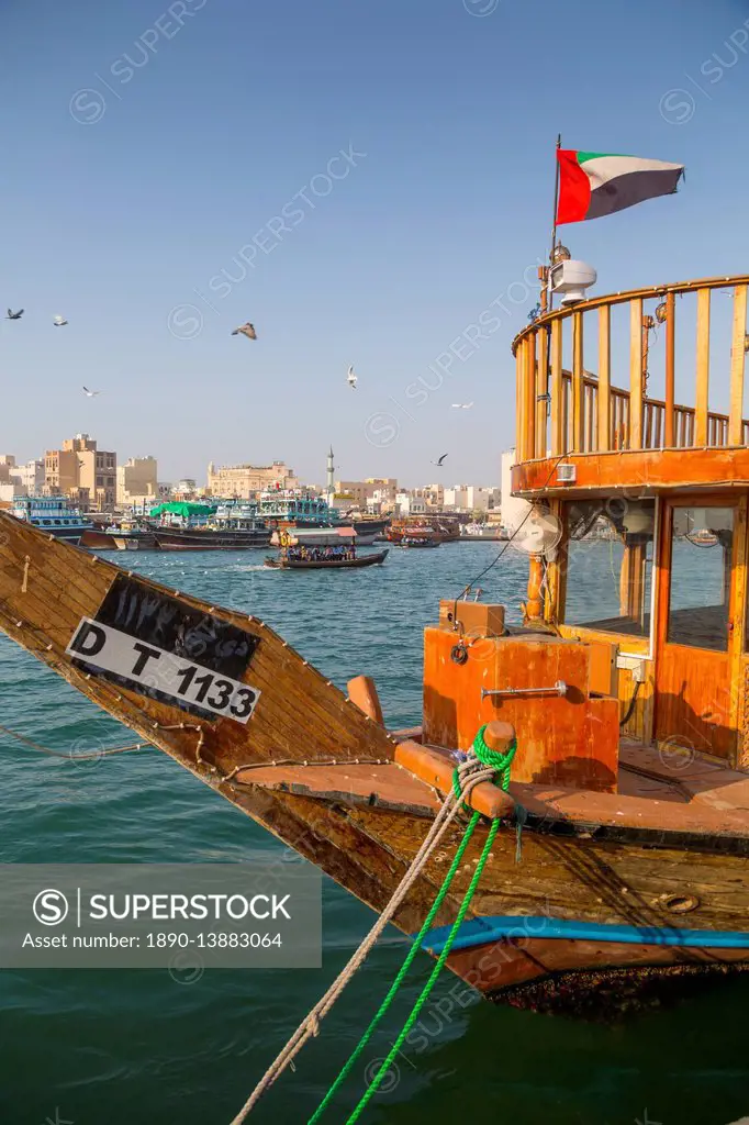 Boats on Dubai Creek, Bur Dubai, Dubai, United Arab Emirates, Middle East