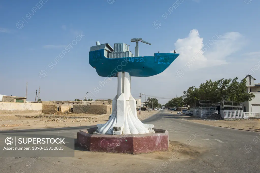 Cargo ship monument in the coastal town of Berbera, Somaliland, Somalia, Africa