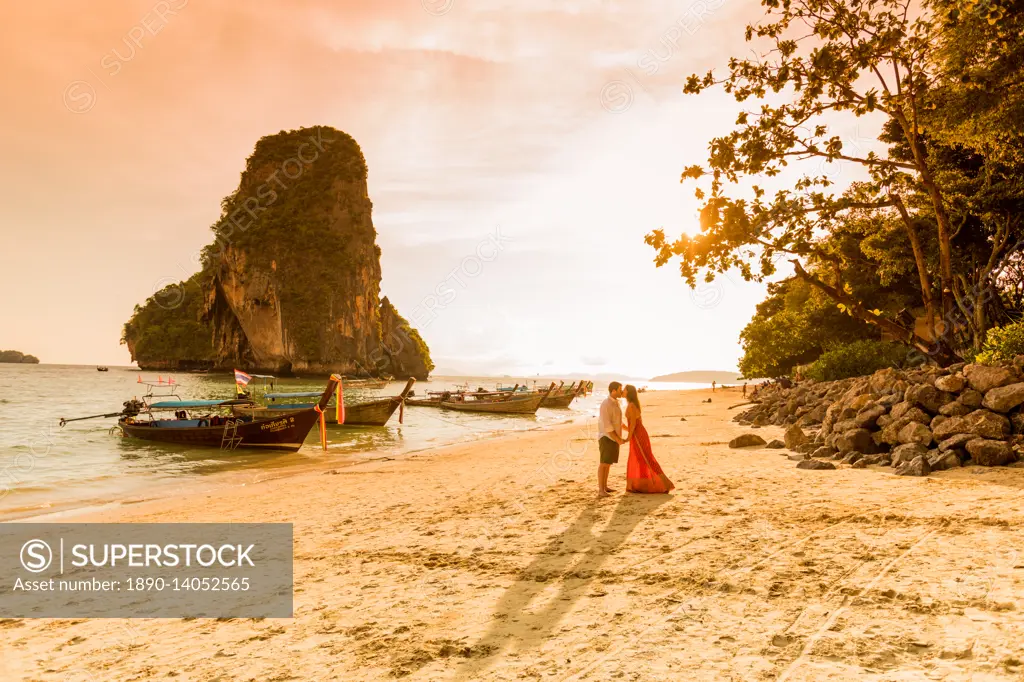 Sunset on Railay Beach in Krabi, Thailand, Southeast Asia, Asia