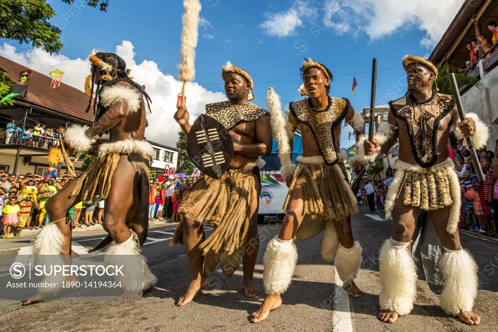 Street parade in the International Carnival Seychelles, in Victoria, Mahe, Republic of Seychelles, Indian Ocean, Africa