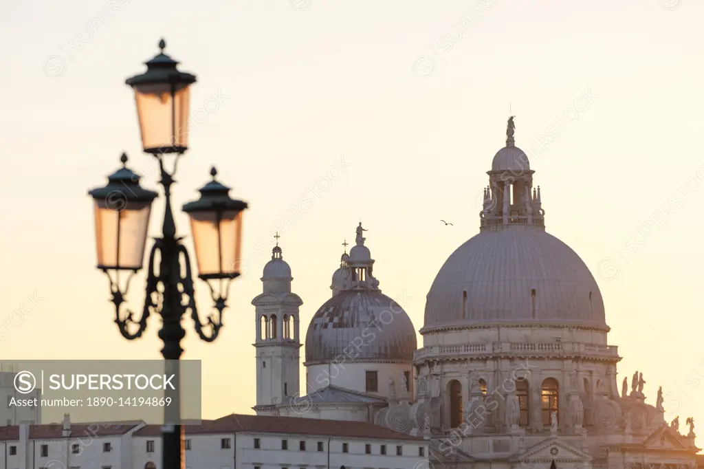 Domes of Santa Maria Della Salute at sunset, Venice, UNESCO World Heritage Site, Veneto, Italy, Europe