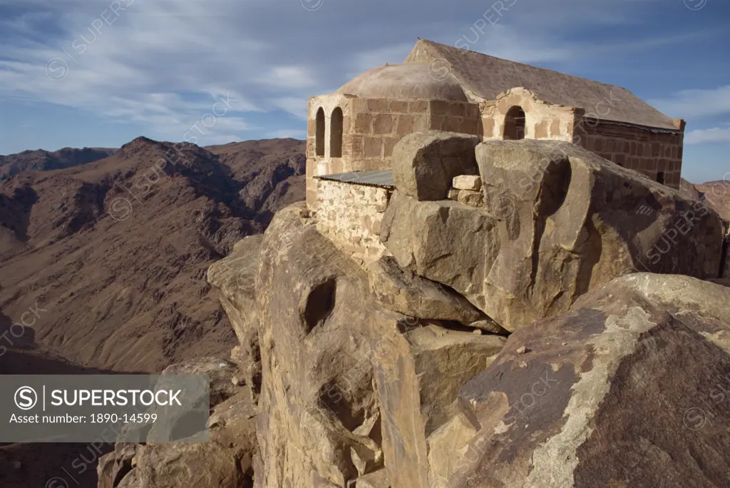 Holy Trinity Chapel, rebuilt in 1934 on summit of Mount Sinai, where Moses received the Ten Commandments, Egypt, North Africa, Africa