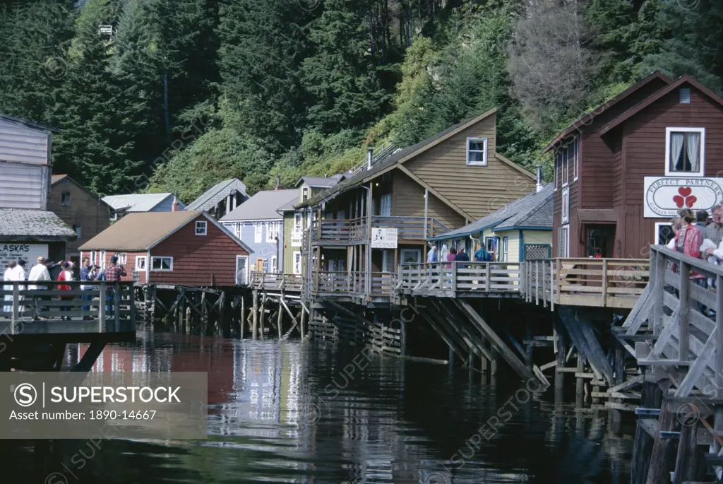 Old stilt buildings along Ketchikan Creek, Ketchikan, south east Alaska, United States of America U.S.A., North America