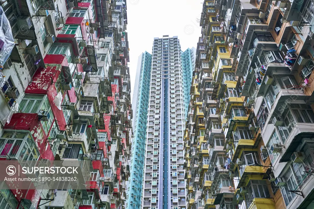 Densely crowded apartment buildings, Hong Kong Island, Hong Kong, China, Asia