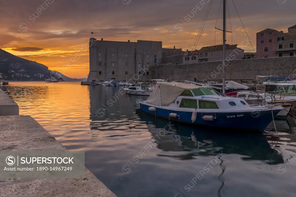 The old port of Dubrovnik at sunrise, Croatia, Europe