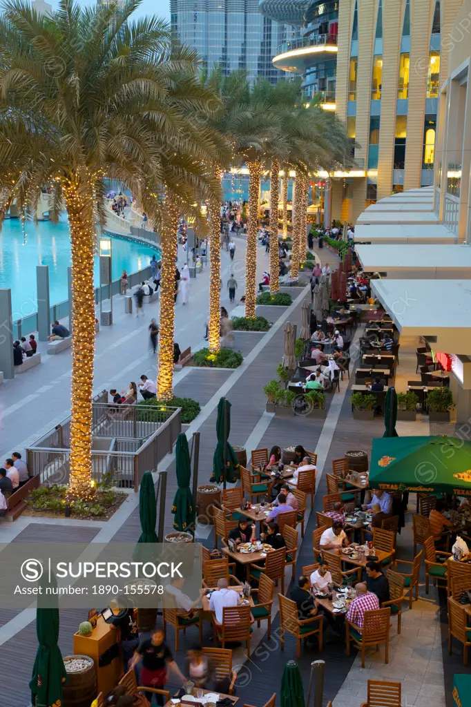 Restaurants near the Fountain, The Dubai Mall, Dubai, United Arab Emirates, Middle East