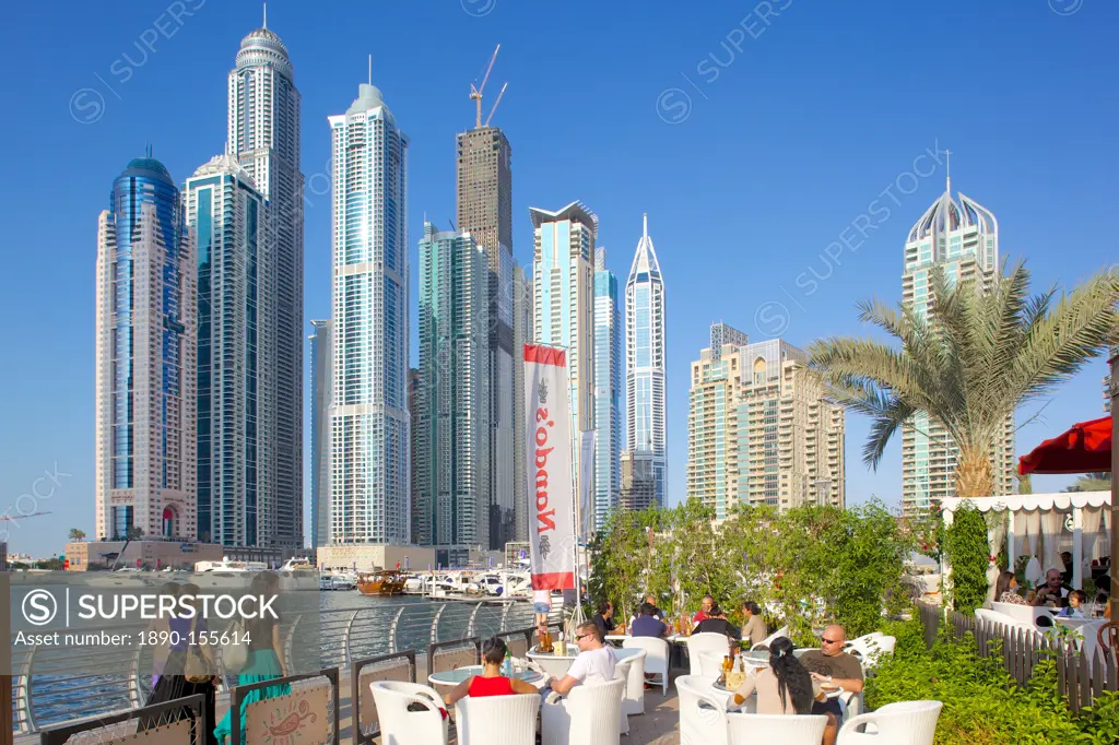 Dubai Marina and bar, Dubai, United Arab Emirates, Middle East