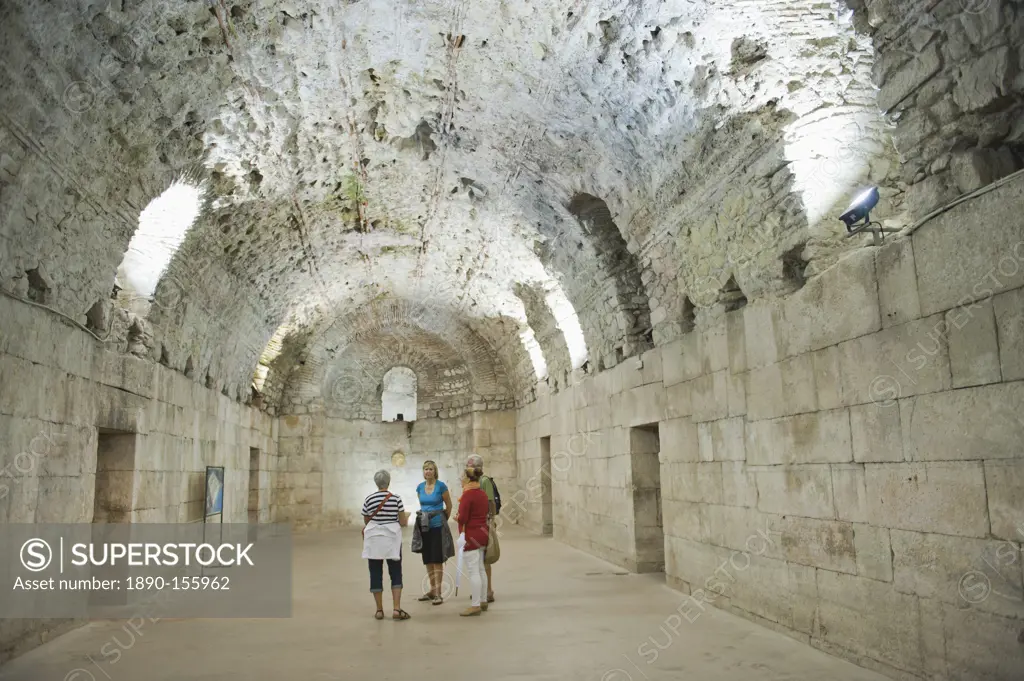 Tourists exploring the underground halls at Diocletian's Palace, UNESCO World Heritage Site, Split, Croatia, Europe