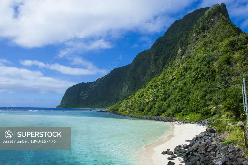 Turquoise water and white sand beach on Ofu Island, Manua Island group, American Samoa, South Pacific, Pacific