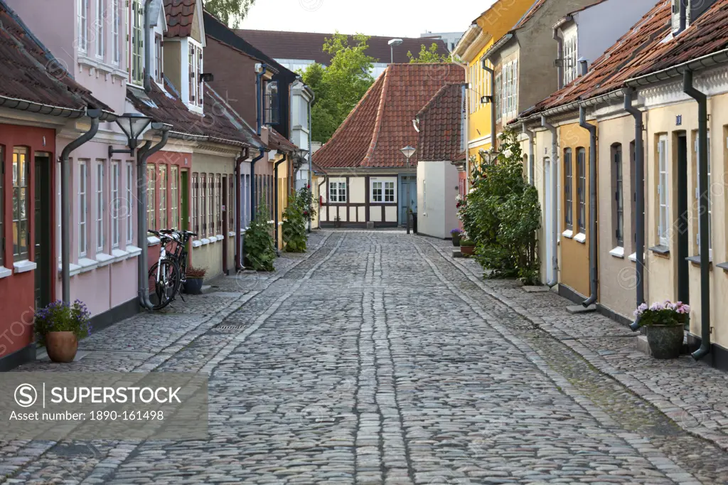 Cobblestone alley in the old poor quarter, City of Beggars, Odense, Funen, Denmark, Scandinavia, Europe