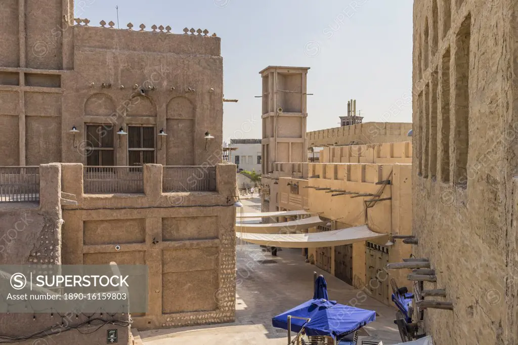 Local architecture at Al Seef, Dubai Creek, Dubai, United Arab Emirates, Middle East