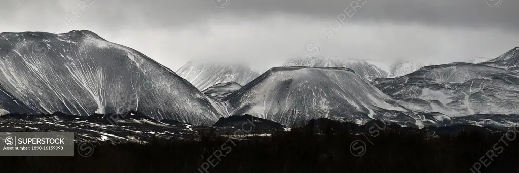 Panorama of snow covered mountain range, Iceland, Polar Regions